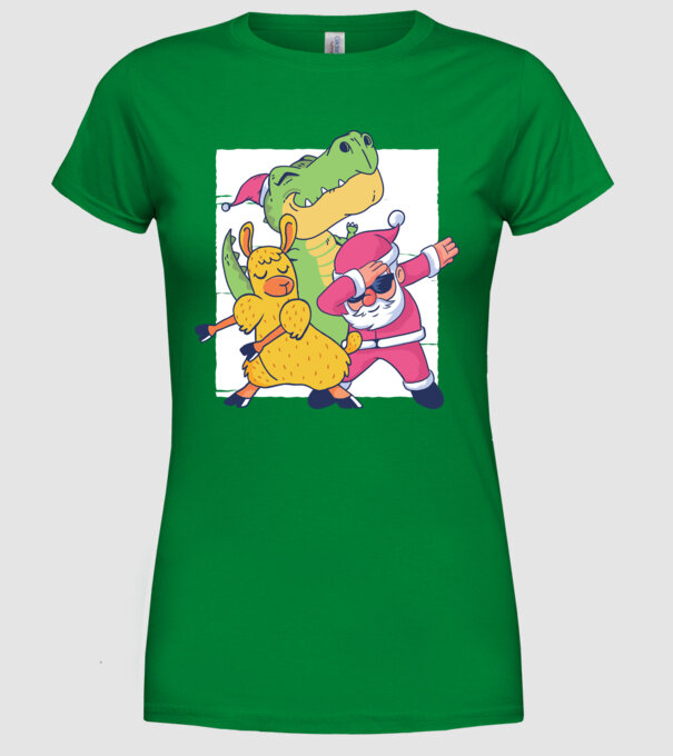 Moș Crăciun Llama T-rex DAB pentru Crăciun model verde pe tricou