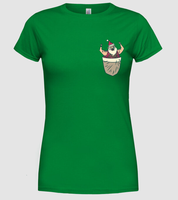 Buzunar Moș Crăciun model verde pe tricou