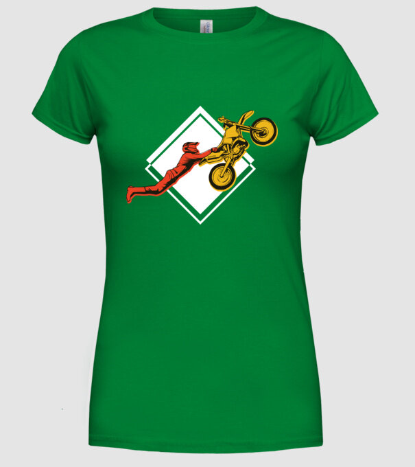 Săritură motocicletă model verde pe tricou