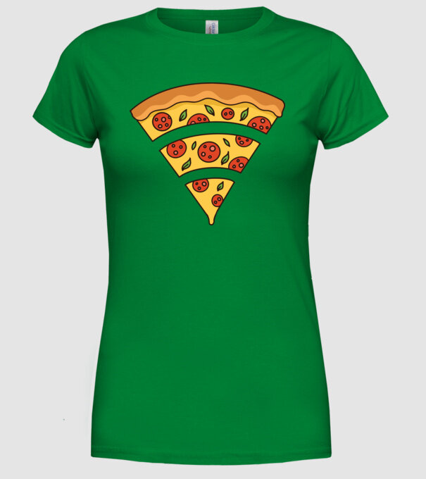 Felie de pizza Wifi model verde pe tricou