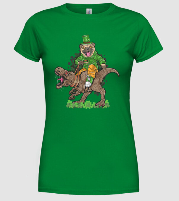 Sfântul Patrick Mops dinozaur model verde pe tricou