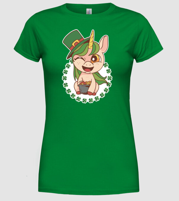 St Patrick Unicorn model verde pe tricou