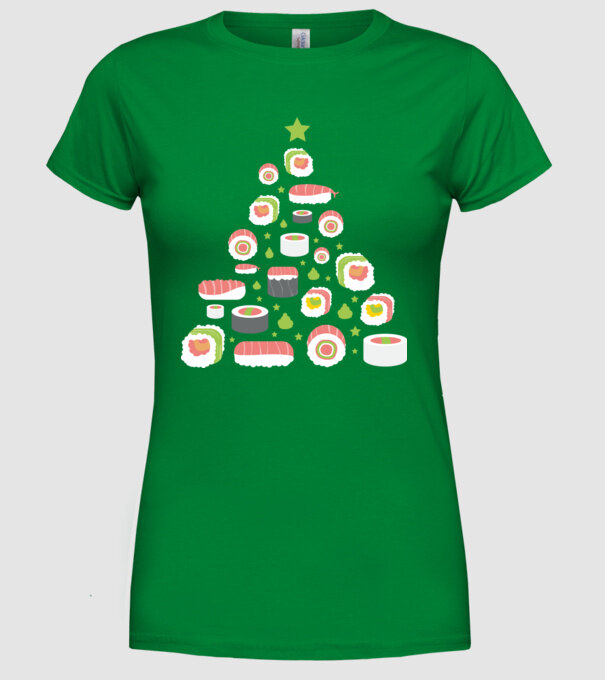 Pom de Crăciun Sushi model verde pe tricou
