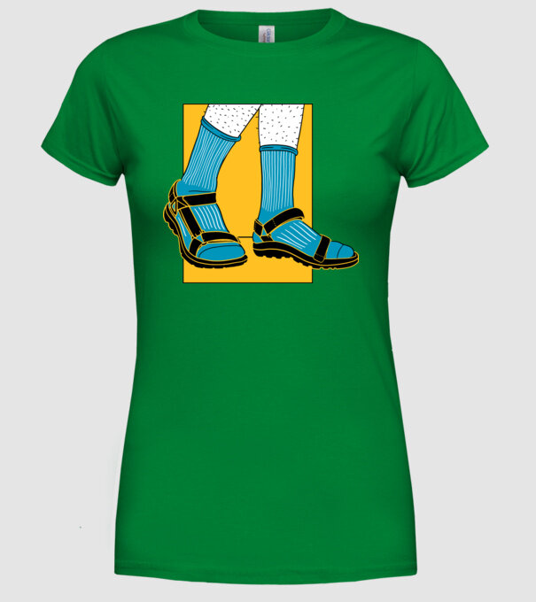Sandale cu șosete model verde pe tricou