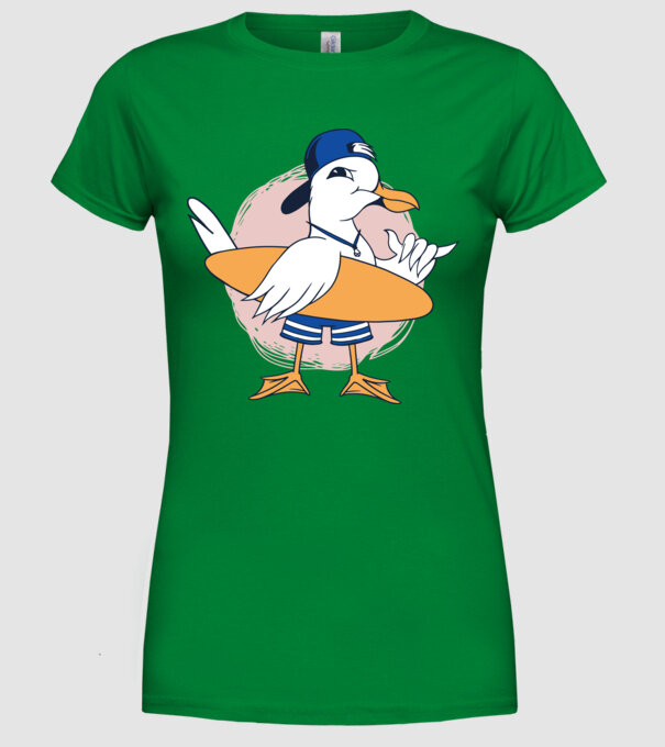 Pescăruș Surfing model verde pe tricou