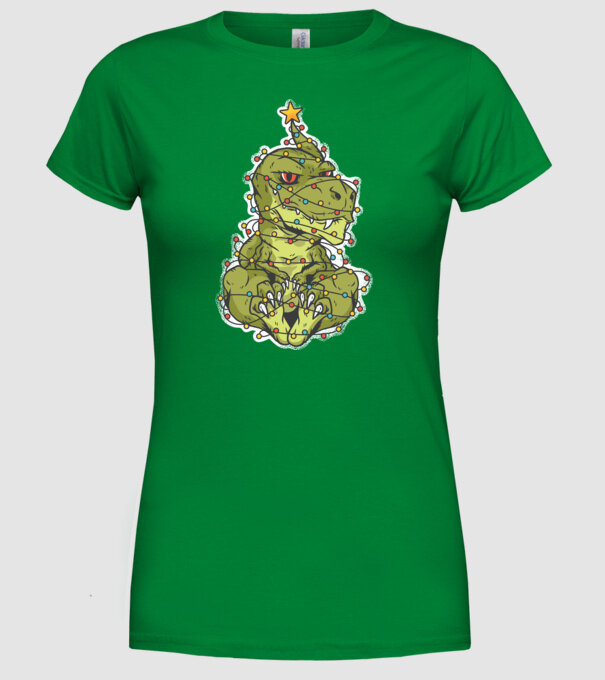 Dinozaur T-rex Pom de Crăciun tricou model verde pe tricou