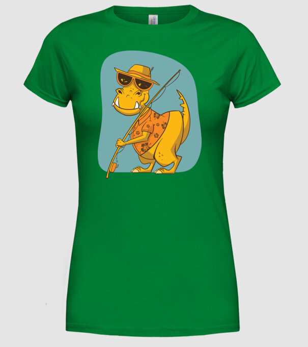 T-rex Pescar model verde pe tricou