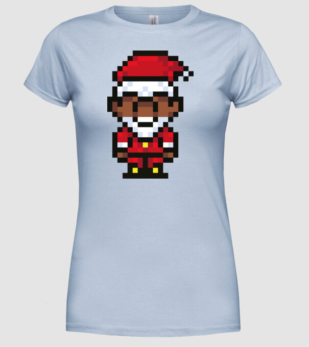 8bit pixel Moș Crăciun model albastru deschis pe tricou
