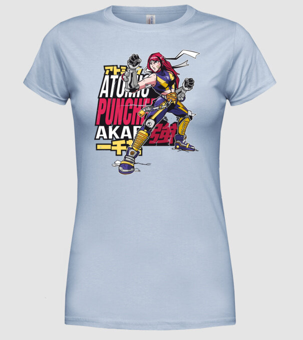 Anime fată Războinic model albastru deschis pe tricou