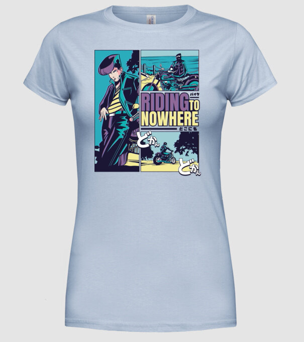 Anime Vaporwave Riding Nowhere model albastru deschis pe tricou