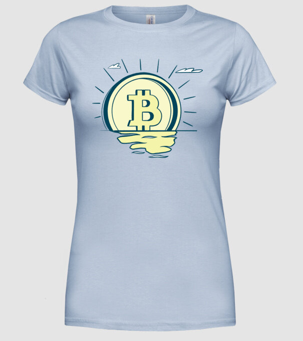 Bitcoin sunrise model albastru deschis pe tricou