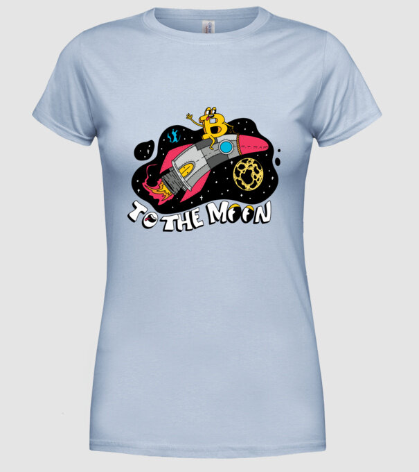 Bitcoin to the moon model albastru deschis pe tricou
