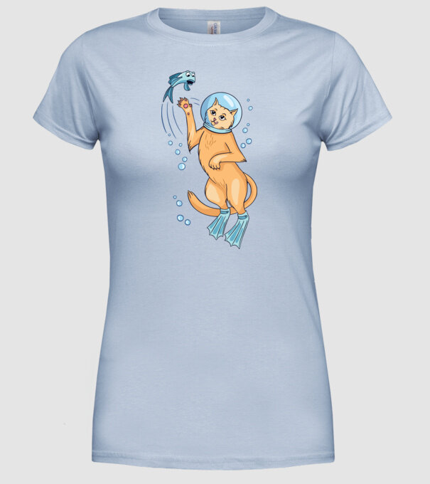 Pisică Scafandru model albastru deschis pe tricou
