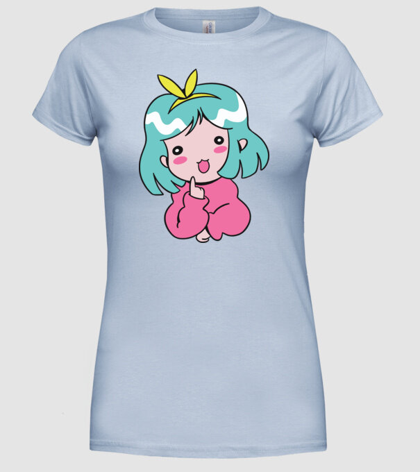 Fetiță drăguță Anime model albastru deschis pe tricou