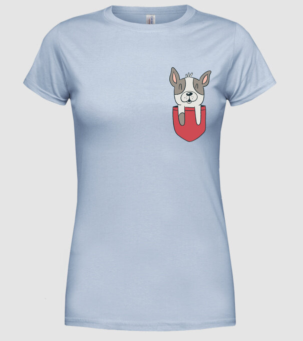 Buzunar pentru Bulldog francez drăguț model albastru deschis pe tricou