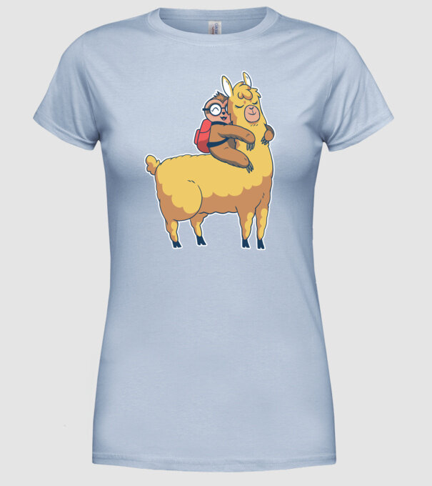 Leneș drăguț cu Lama școlar model albastru deschis pe tricou
