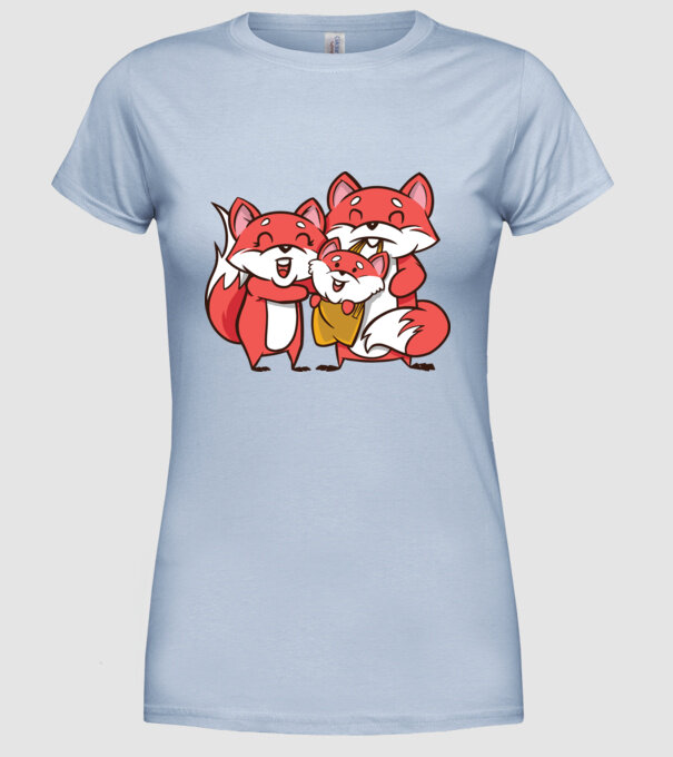Familie Vulpe drăguță model albastru deschis pe tricou