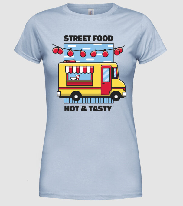 Foodtruck model albastru deschis pe tricou