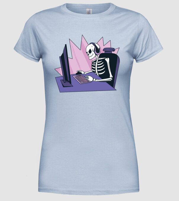 Schelet Gamer model albastru deschis pe tricou