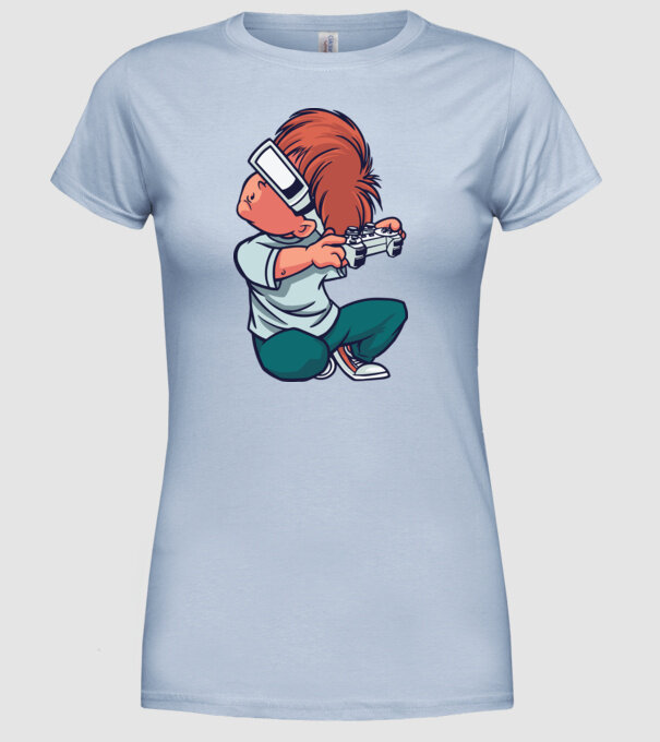 Băiat Gamer cu ochelari VR model albastru deschis pe tricou