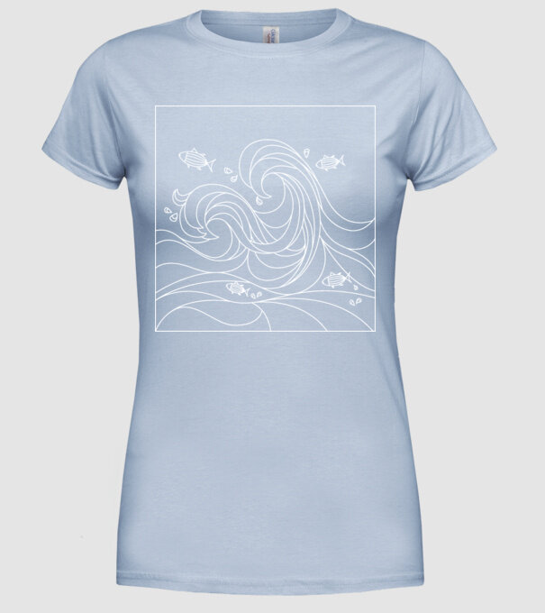 Ocean geometric model albastru deschis pe tricou