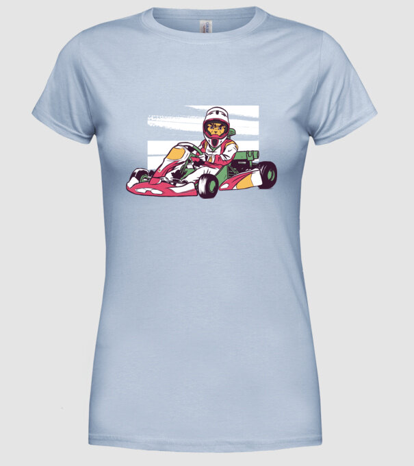 Pisică gokart model albastru deschis pe tricou