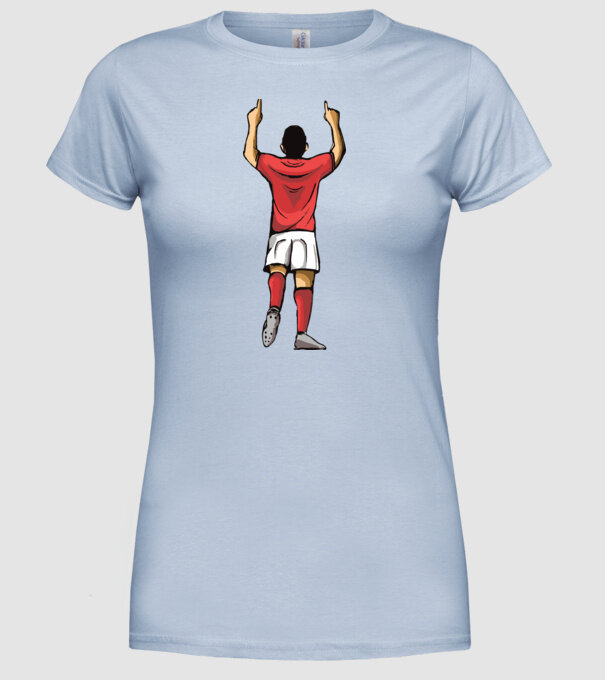 Fotbalist sărbătorind golul model albastru deschis pe tricou