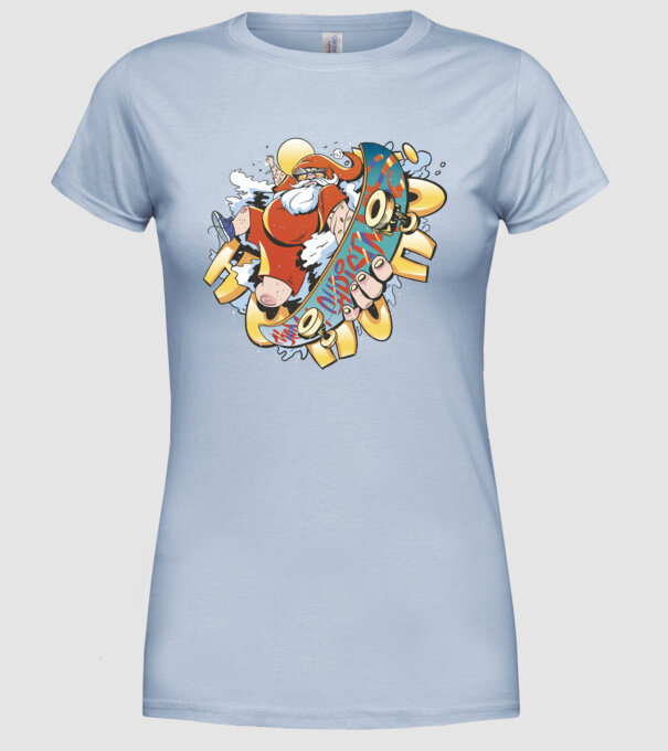 Moș Crăciun Skateboarder model albastru deschis pe tricou