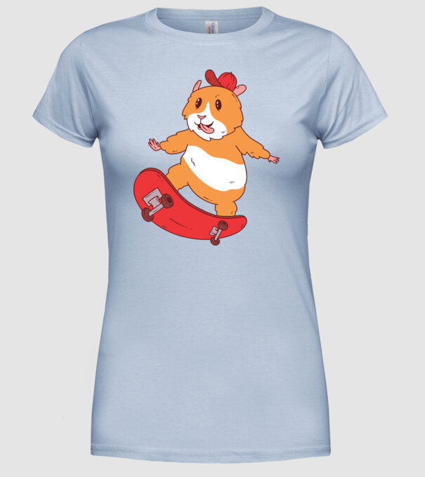 Hamster Skateboarder model albastru deschis pe tricou