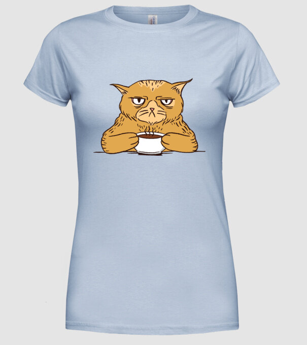 Grumpy Cat - Pisică supărată cu cafea model albastru deschis pe tricou