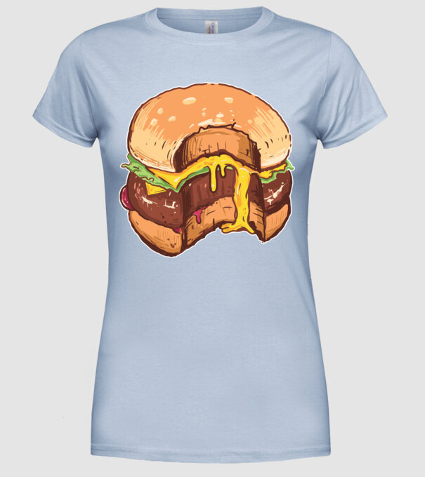 Hamburger model albastru deschis pe tricou