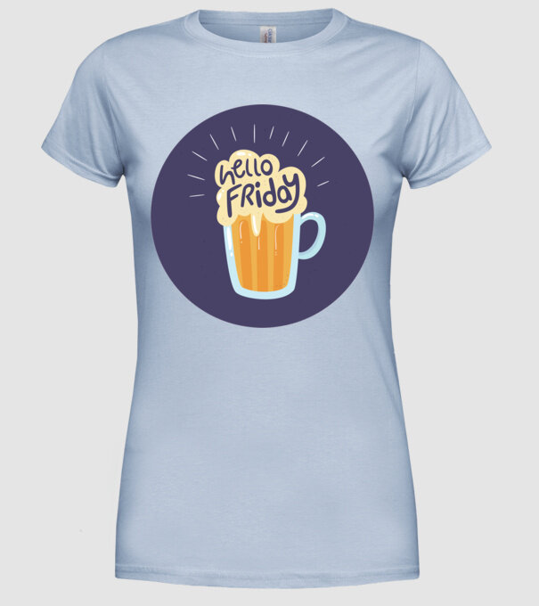 Hello Friday model albastru deschis pe tricou