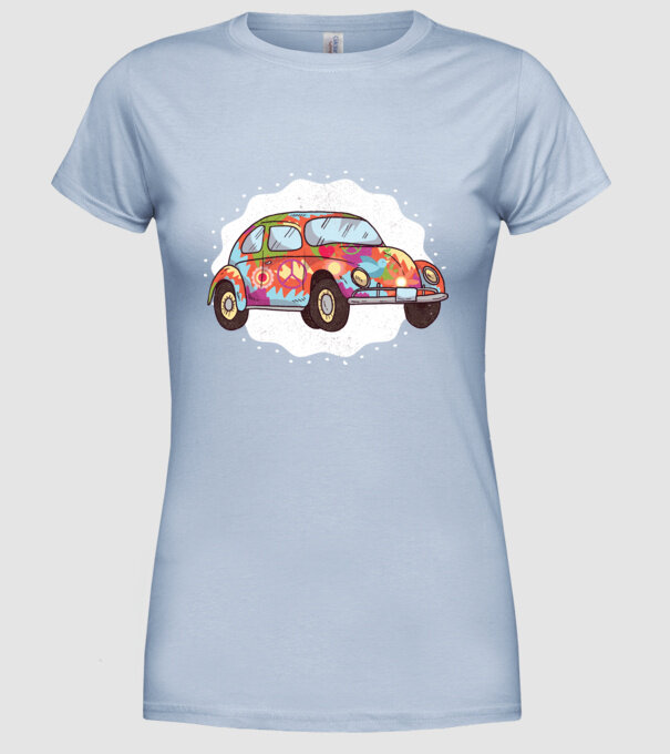 Hippy Beetle Volkswagen model albastru deschis pe tricou