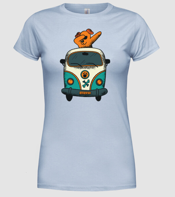 Microbuz Hippi Câine DAB model albastru deschis pe tricou