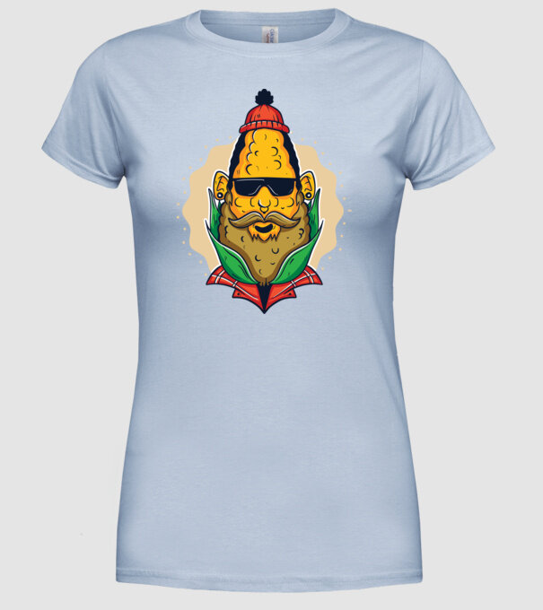 Hipster porumb model albastru deschis pe tricou