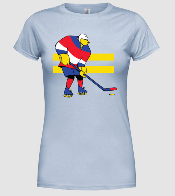 Urs hocheist model albastru deschis pe tricou