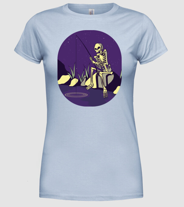 Schelet pescar model albastru deschis pe tricou
