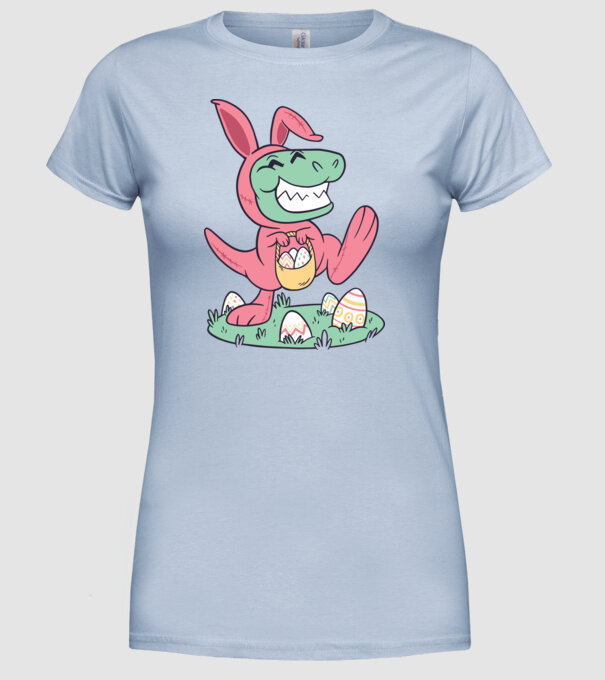 T-rex de Paște model albastru deschis pe tricou