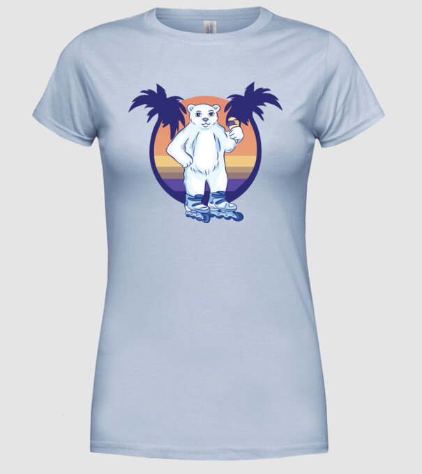 Urs polar cu patine cu rotile model albastru deschis pe tricou