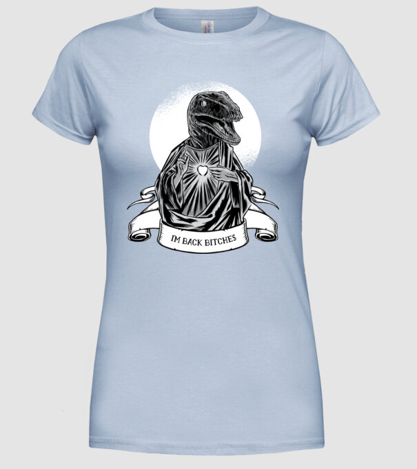 Iisus Raptor Dinozaur model albastru deschis pe tricou