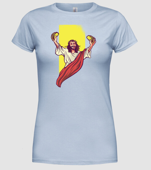 Isus cu Taco tricou amuzant model albastru deschis pe tricou