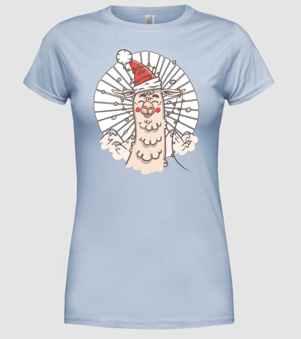 Llama de Crăciun model albastru deschis pe tricou