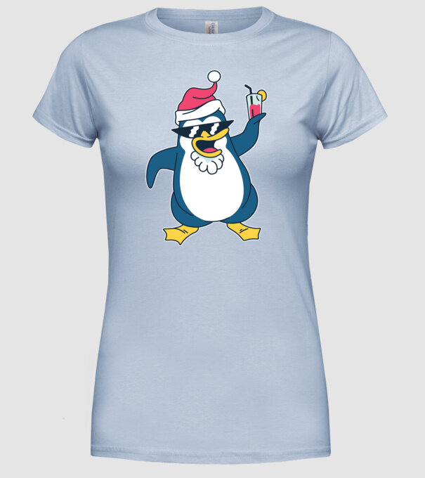 Pinguin de Crăciun model albastru deschis pe tricou