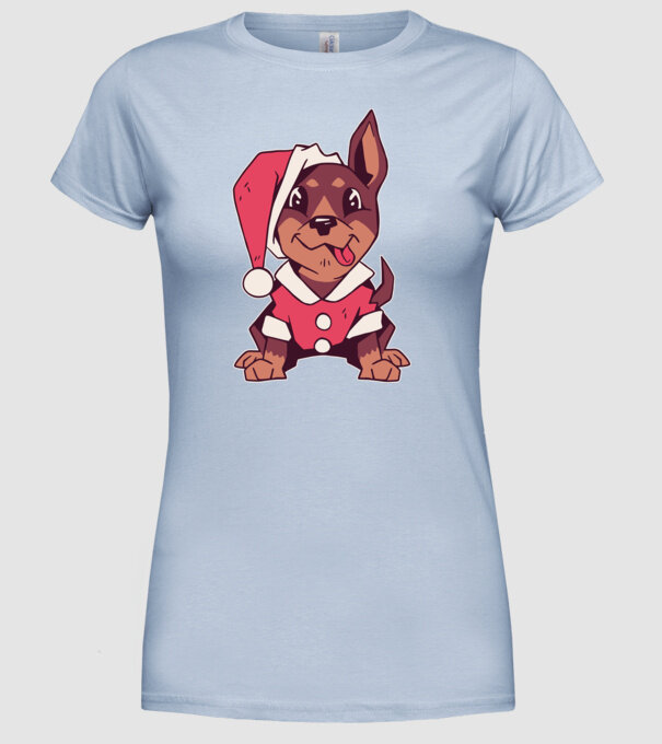 Teckel de Crăciun model albastru deschis pe tricou