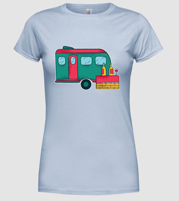 Autorulotă Camping model albastru deschis pe tricou