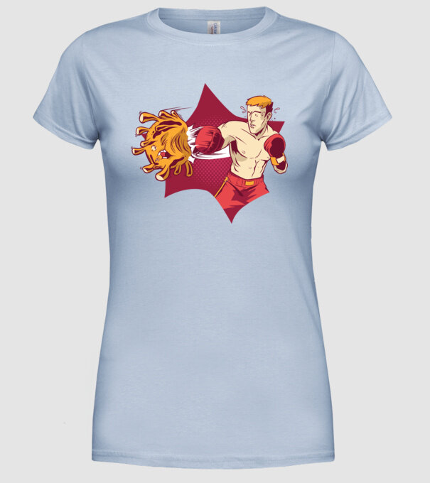 Coronavirus KO - Box model albastru deschis pe tricou