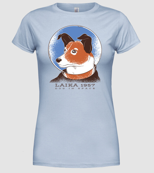 Laika 1957 - Câine în spațiu model albastru deschis pe tricou