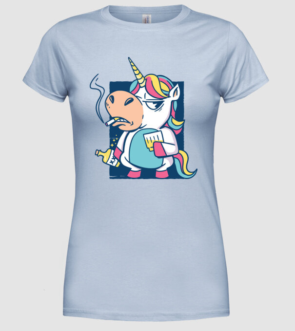 Unicorn rebel model albastru deschis pe tricou