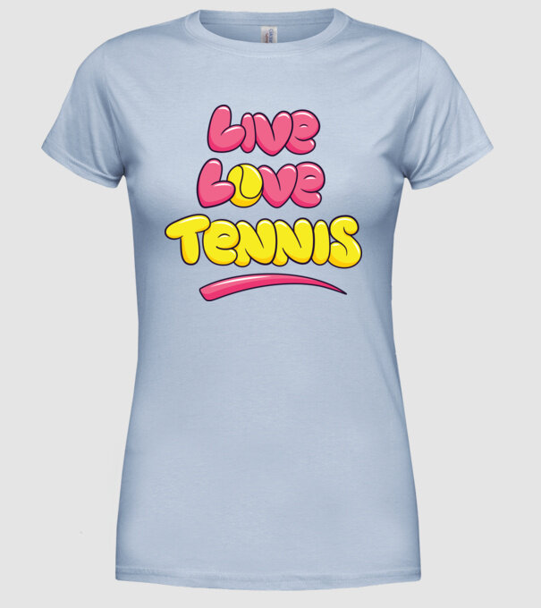Live Love Tennis model albastru deschis pe tricou