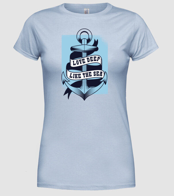 'Love deep like the sea ancoră dragoste Valentine''s Day' model albastru deschis pe tricou